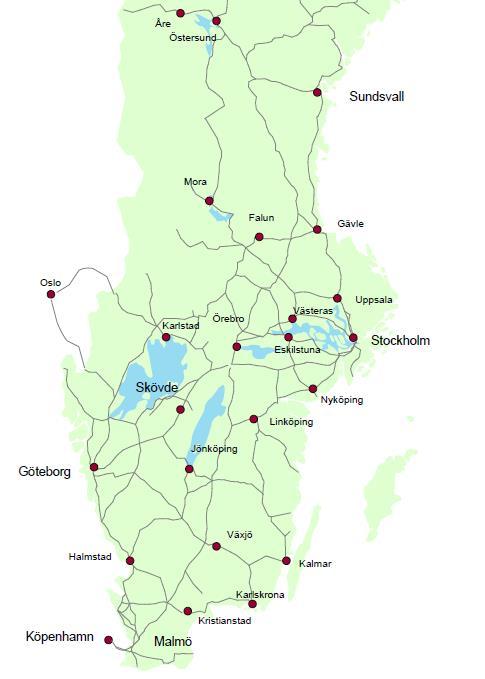 Umeå Frekvens och nätverk (2018) Viktigaste bytespunkterna Gävle Borlänge Sala Katrineholm Mjölby Nässjö