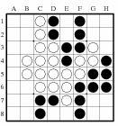 H6 20.G3 21.F1 Går ur bok. Öppningen fortsätter med H3 men F1 är enligt WZebra lika starkt. Partiet håller sig nära nollstrecket. 22.C1 23.D1 24.C2 25.C5 26.F7 27.