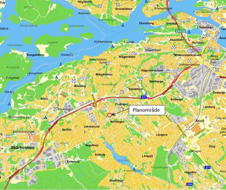 Sida 6 (22) 3 Planområdet och dess förutsättningar Planområdet är beläget i Fruängen, Stockholm
