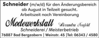 : 06349/9963299 Aushilfe für Kiosk im Krankenhaus Bad Bergzabern auf 400,- -Basis gesucht. Tel.: 0151 / 213 57 461 Servicekraft (w/m/d) gesucht an den Wochenenden September/Oktober.