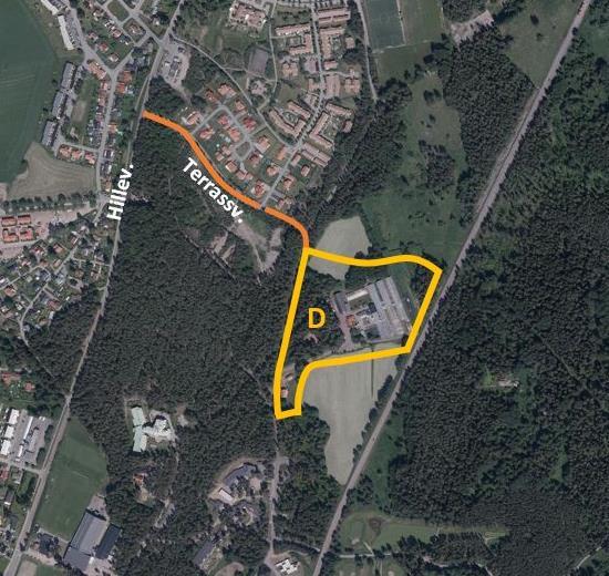 2.4 Ny utfart öppnas från område D mot Terrassvägen För att knyta område D till övriga Hille finns även ett alternativ att förlänga Terrassvägen mot Frideborgsvägen.
