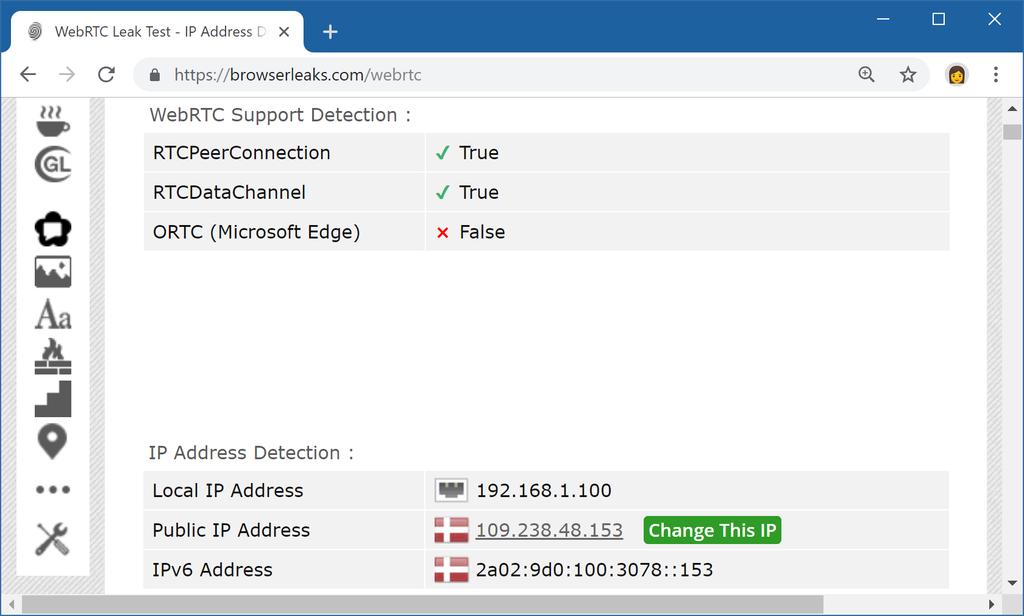 VPN-tjänstens IP-adress Browser Leaks kontrollerar att vi inte läcker vår publika IP-adress via Web-RTC. Även om VPN-tunneln är korrekt konfigurerad kan vår lokala IP-adress läcka via Web-RTC.