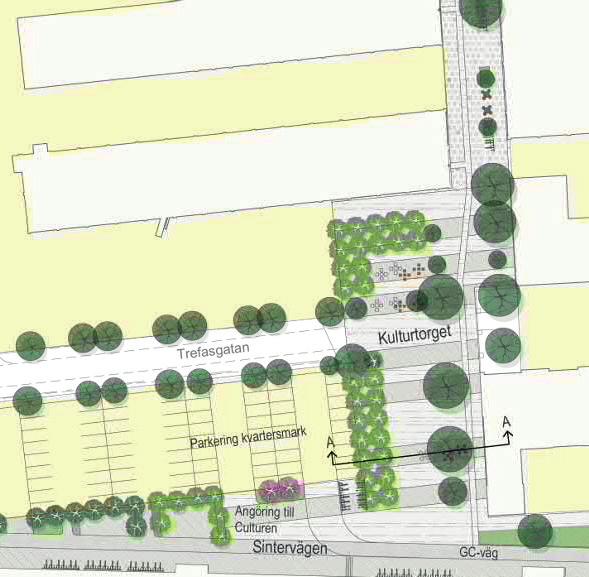 Bebyggelsen längs Östra Ringvägen och Kopparbergsvägen Längs Östra Ringvägen föreslås bostadsbebyggelse iform av ett lamellhus och ett punkthus.