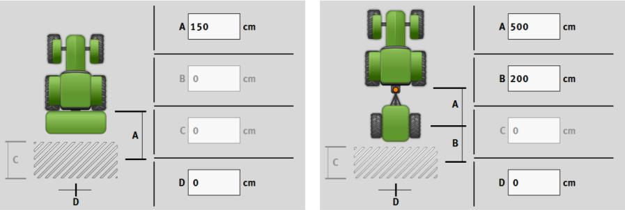 9 Applikation Virtual ECU Parameter Hämtar maskingeometrin. Skärmbild för inmatning av geometrin för olika maskinmodeller A B C D monterat: Avstånd mellan kopplingspunkt och maskinens arbetspunkt.