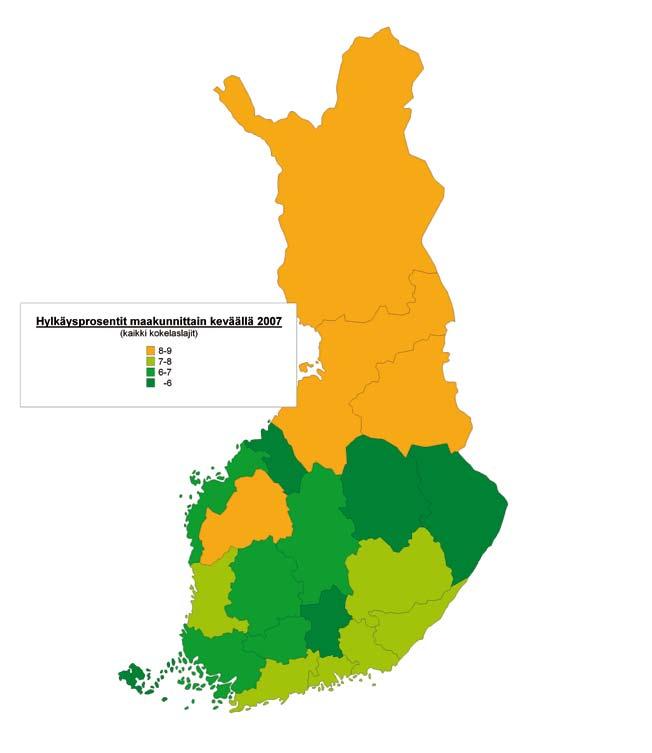 STUDENTEXAMEN 2007 31 Figur 3.1.2 Procenten underkända landskapsvis i studentexamen våren 2007.