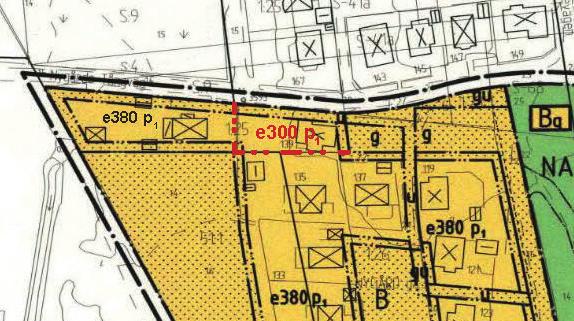 Planförslag Bebyggelse Berörd del av planområdet, tomt A, som omfattas av ny planbestämmelse; e300. Inom denna del ersätts ursprunglig bestämmelse om minsta tomtstorlek (e380).