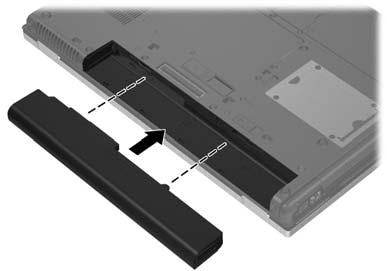 Grundläggande inställningar 2 Sätt i batteriet VARNING: Du minskar risken för säkerhetsproblem genom att bara använda datorns Å medföljande nätadapter eller batteri, en reservadapter eller ett