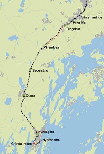 1 Projektbeskrivning 1.1 Bakgrund Nynäsbanan sträcker sig från Älvsjö i norr till Nynäshamn i söder. Banan är elektrifierad och utbyggd till dubbelspår från Älvsjö till Tungelsta.