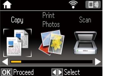 Grundläggande om skrivaren Vägledning om LCD-skärmen Menyer och meddelanden visas på LCD-skärmen. Välj en meny eller inställning genom att trycka på knapparna u d l r.
