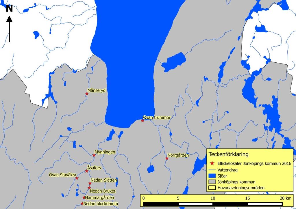 Elfiske i Jönköpings kommun 216 De genomförda elfiskena har skett framförallt som uppföljning av tidigare fisken eller som uppföljningen av och inför fiskevårdsinsatser i Lillån i Bankeryd,Tabergsån