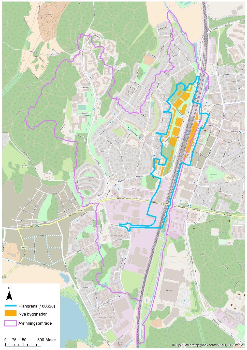 2. Avgränsning Endast den del av planområdet som ligger på västra sidan av Väsbyån har inkluderats i utredningen.