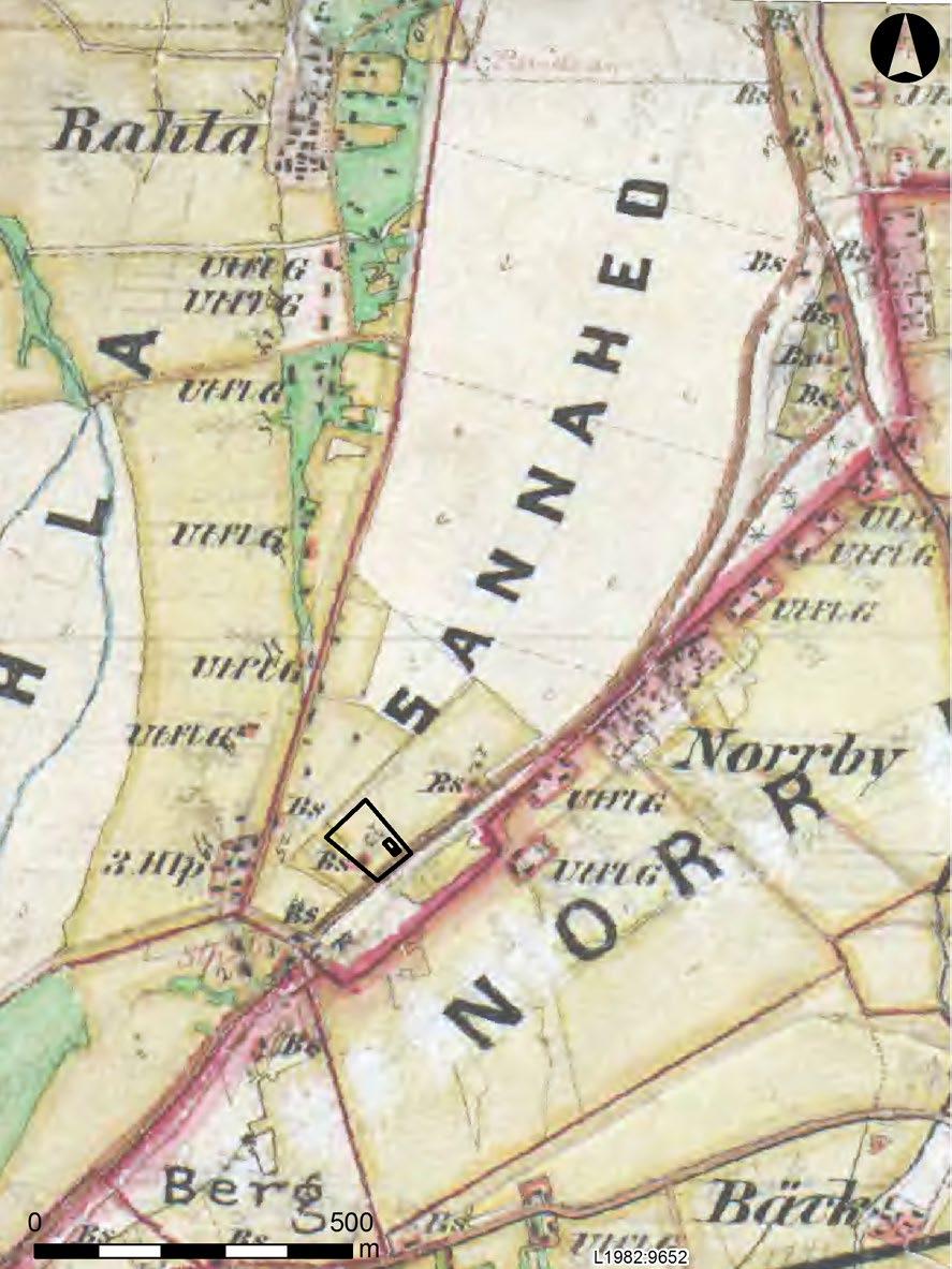 Spår av medeltid i Södra Sanna Figur 5. Utdrag ur Häradsekonomiska kartan från åren 1864 1867.