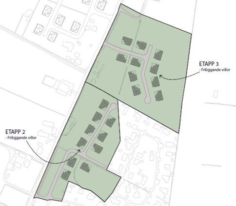 Figur 2: Planområdet, etapp 2 & 3. 2.2 Topografi och geotekniska förutsättningar Befintlig mark av etapp 1 sluttar till största delen svagt i sydöstlig riktning.