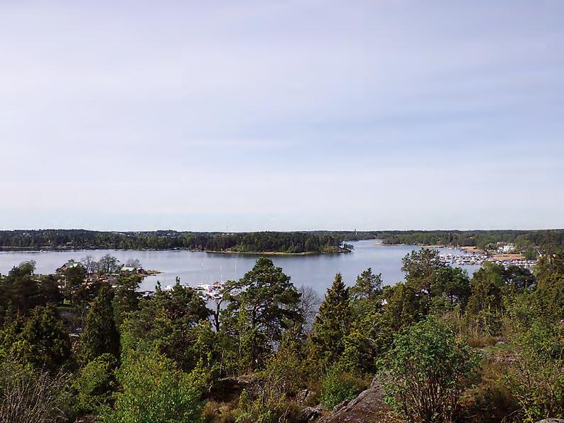 Ytterby gruva Figur 2. Utsikten från den övre delen av gruvan i norr där dagbrottet en gång i tiden började tas upp. Foto från norr mot Vaxholm taget av Arkeologgruppen AB.