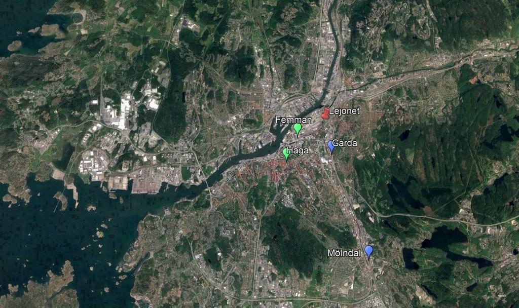 Figur 1 Tabell 1 Stationsplaceringar i Göteborg/Mölndal. Kontinuerliga mätstationer i Göteborg/Mölndal.