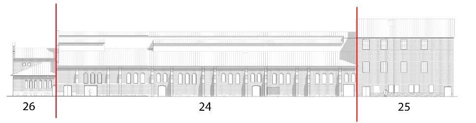 Sida 21 (92) Hus 26/24/25 Retorthus I & III Hus 26/24/25, benämning av byggnadsdelar. Hus 26 ligger i väster.