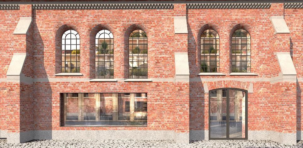 Sida 50 (92) bibehålla karaktären av bärande och relativt sluten mur begränsas möjligheten till nya håltagningar för fönster och entréer (se illustration ovan).