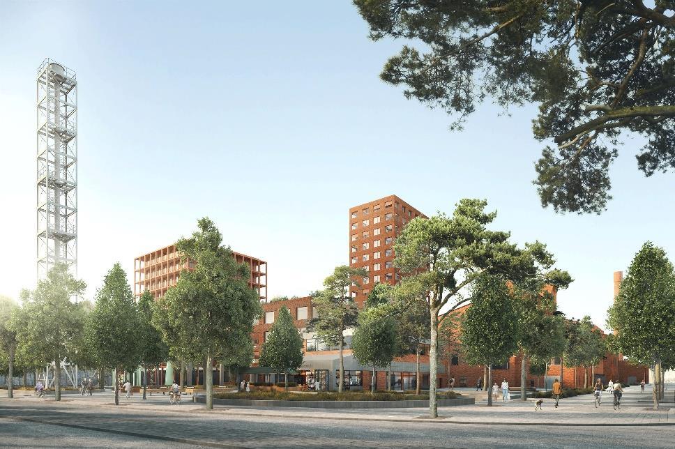 Sida 67 (92) De delar av spaltgasverket som ska bevaras är spaltugnens byggnad, delar av stålkonstruktionen som ansluter till spaltugnens torn, fundamentet till skorstenen samt utsläppstornet för