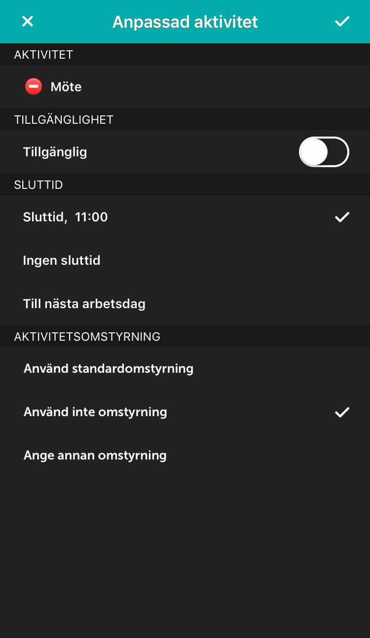 Tillfälligt använda standard vidarekoppling vid aktivitet Du kan tillfälligt använda den standardvidarekoppling som normalt används i vid aktivitet (utan att ta bort din aktivitetsomstyrning).