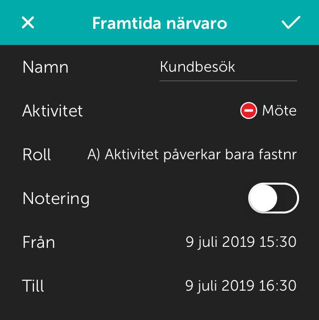 Ändra framtida aktivitet för andra Som telefonist kan du lägga till en framtida aktivitet (framtida hänvisning) för andra användare.