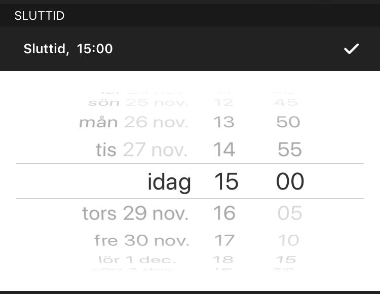 Din aktivitet sätts till Tillgänglig. 7 Klicka på Sluttid och ange det datum och klockslag som du är tillgänglig igen.