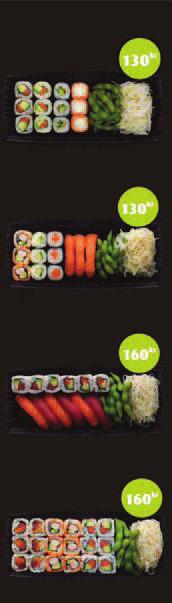 145:- BOX 1 (16 bitar) 4 MAKI GURKA 4 MAKI LAX RULLE 4 SPRING LAX & AVOKADO 4 CALIFORNIA LAX & AVOKADO BOX 2 (15 bitar) 4 MAKI LAX 3 SUSHI LAX 4 SPRING OST & AVOKADO 4 CALIFORNIA FISKROM & AVOKADO