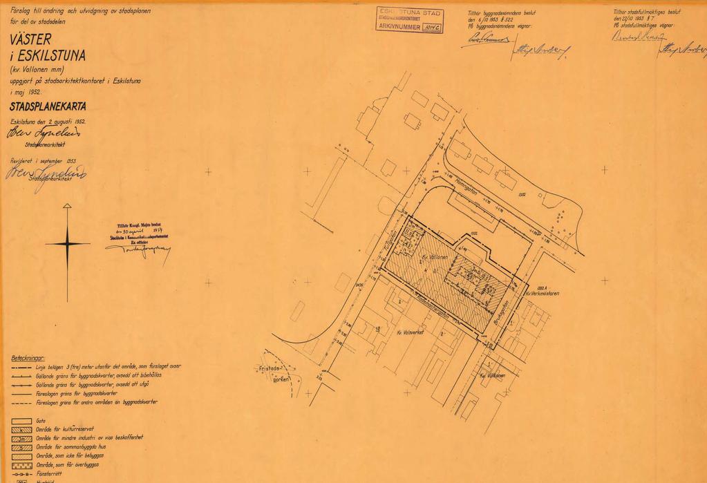 Gällande detaljplan Fastigheterna Vallonen 5 och 6 omfattas av detaljplan Väster i Eskilstuna (kv. Vallonen m.m) med beslutsdatum den 5 oktober 1953.