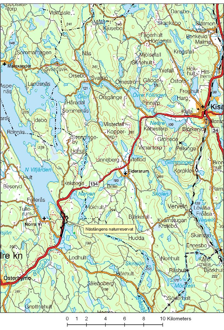 2. Syfte, föreskrifter och skäl för beslut (se reservatsbeslut) Figur 1. Översiktskarta. Bakgrundskartor Lantmäteriet, dnr 106-2004/188 3.