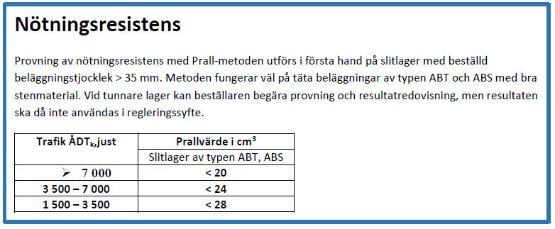 2.3.7 Stenmaterialets nötningsresistens Stenmaterialet är grunden till att beläggningen ska få god nötningsresistens.