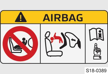 Om bältesbandet fortfarande är blockerat ska du kontakta en fackverkstad. av en aktiv airbag. Barnet kan skadas svårt eller dödas. Detta indikeras också av följande etiketter.