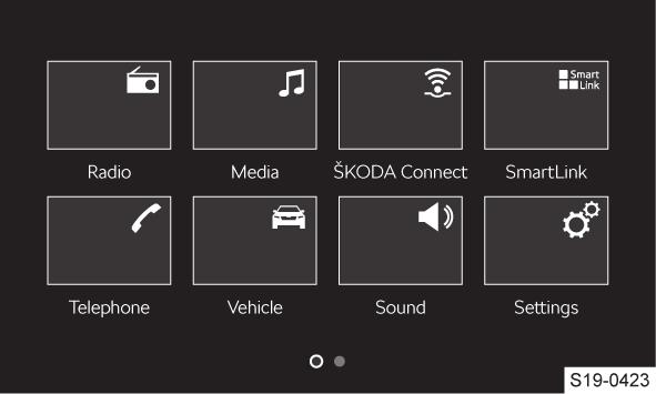 Infotainment Amundsen System 69 Rastervisning horisontell visning Begränsning Av säkerhetsskäl kan vissa infotainmentfunktioner endast manövreras i begränsad omfattning eller inte alls under körning.