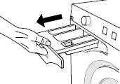 6.2. Tvättmedelsfackets rengöring OBS! Tvätta inte tvättmedelsfacket i tvättmaskin! Dra tvättfacket så lång ut som möjligt. Lyft sedan tvättmedelsfacket upp och dra ut den från maskinen.