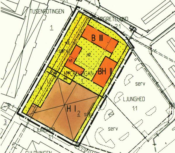 Fig. 3 Gällande detaljplan. Detaljplaner Den gällande detaljplanen för del av kvarteret Nyckelpigan i Lidköping som vann laga kraft 1993-10-25 och där genomförandetiden gick ut 1998-10-25.