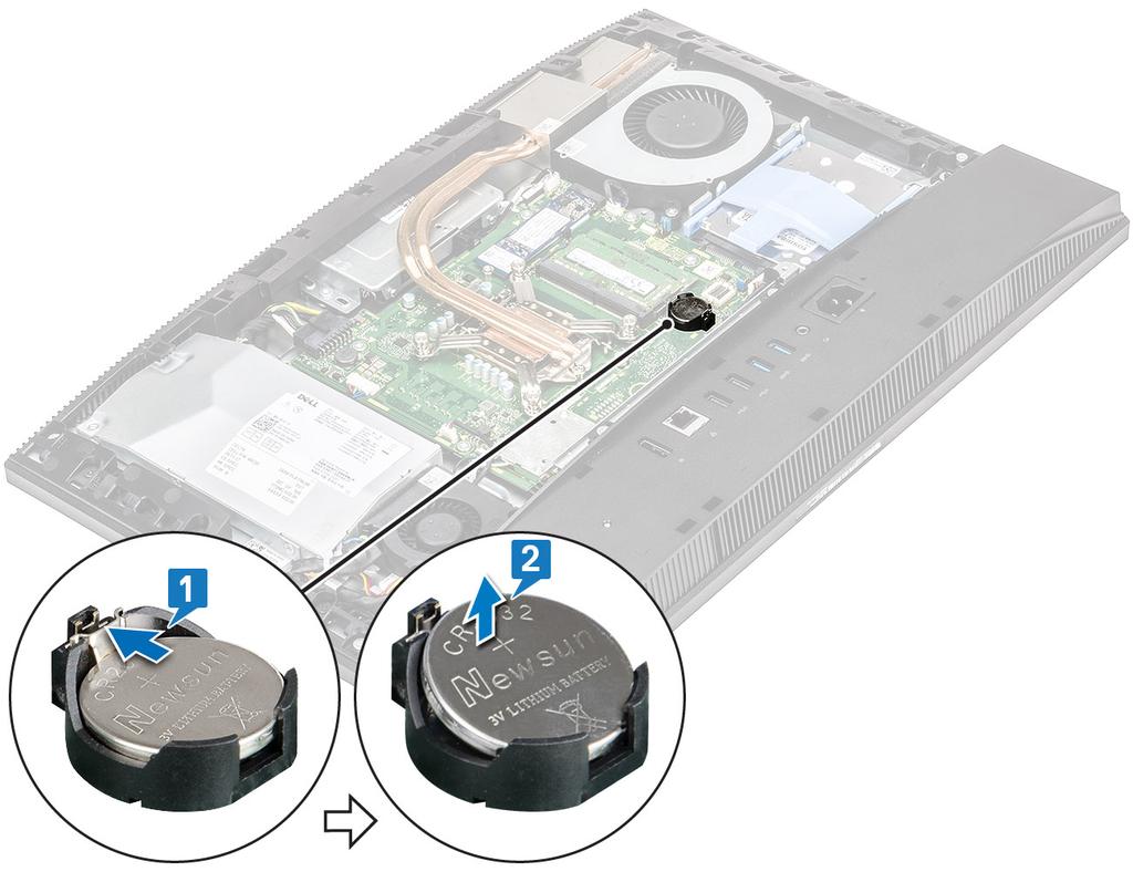 Installera knappcellsbatteriet 1.