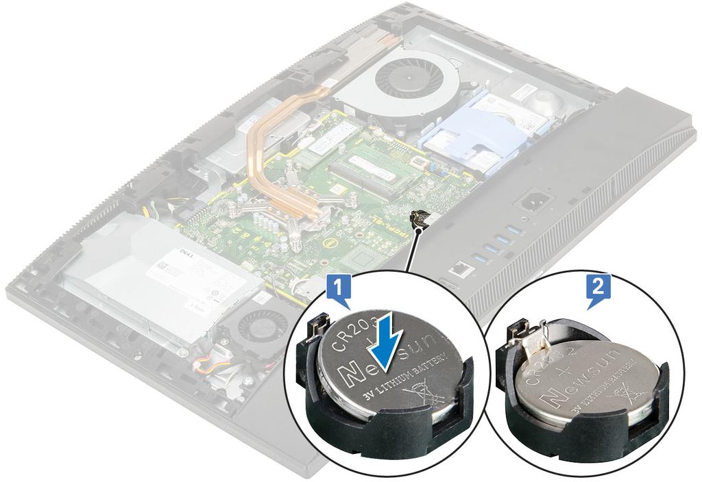 3. Installera följande komponenter: a) Moderkortskydd b) Bakre hölje c) Stativ 4. Följ anvisningarna i När du har arbetat inuti datorn. Processor Ta bort processorn 1.