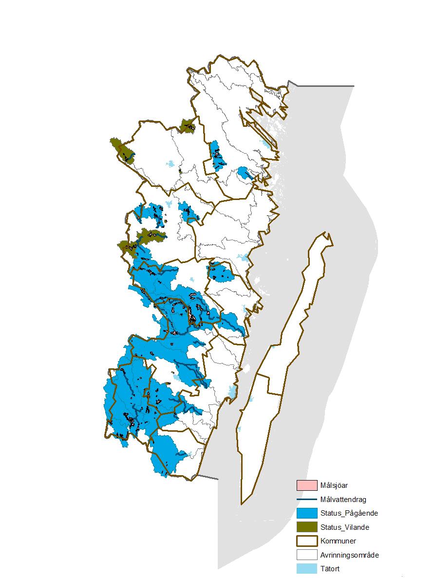 Kalkning i Kalmar län 38 åtgärdsområde 11 vilande 13 målsjöar, 14 km 2 varav 15 vilande 38