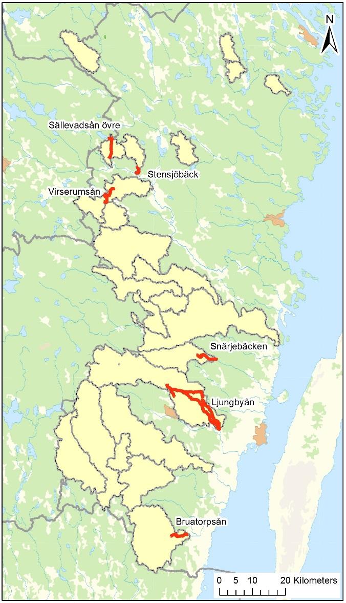 Måluppfyllelse i målvattendragen i Kalmar län 19 % (6/31) Stensjöbäcken, MV7