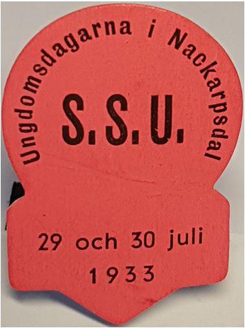 Vänstersida av tavlan rad 9 9.1 SSU ungdomsdagarna i Nackarpsdal 29 och 30 juli 1933. Sommarens verksamhet har i likhet med föregående år i hög grad inriktats på att utåt hävda organisationens styrka.