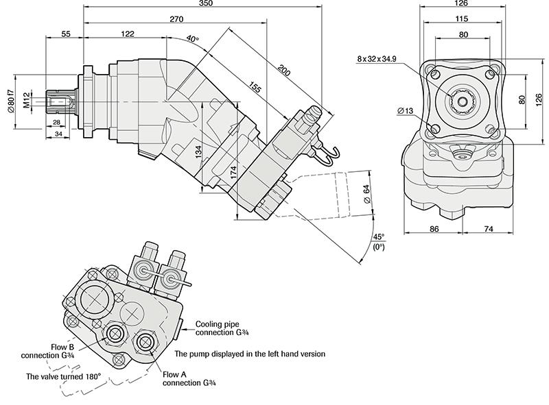 inbyggda elkablar som uppfyller skyddsklass ADR rpm 600 1000 1200 1800 Deplacement A+B cm 3 /rev 56.0 + 26.