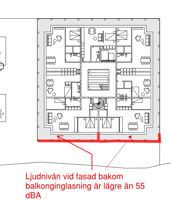 R190410-1rev1, Externbullerutredning, underlag till detaljplan, Gasverket, Norra Hjorthagen 2 Beräkningsresultat 2.1 Beräknade dygnsekvivalenta ljudnivåer 2.1.1 Hus B och C I enlighet med tidigare