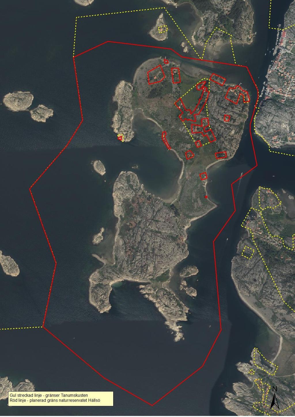 Röd-planerad gräns naturreservatet Hällsö
