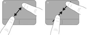Hastigheten för rullningen styrs av fingrarnas hastighet. OBS! Tvåfingersrullning aktiveras på fabriken.