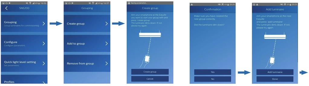 Vissa Smartphones har integrerad IR läsning men vi rekomenderar att man använder IR-dongeln som har en smalare vinkel. Gå till grouping i appen och välj create group.