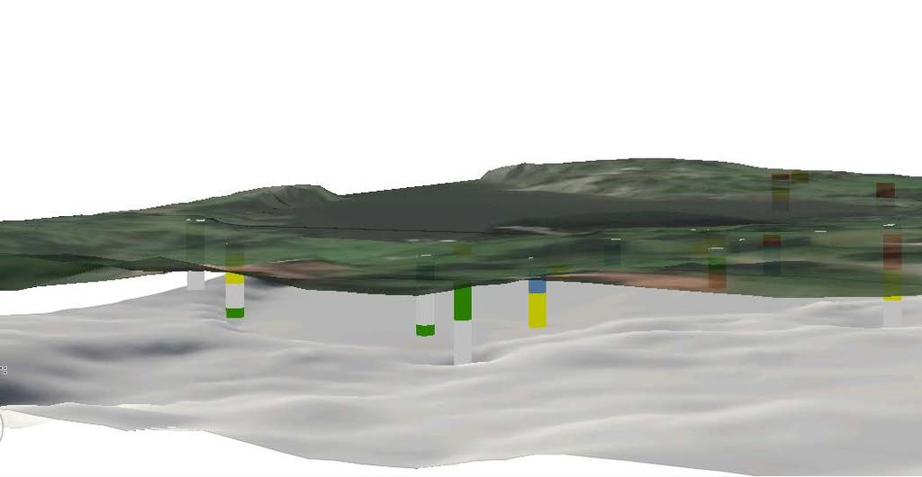 Bilaga 2. Metodbeskrivning 3D-modell En 3D-visualisering av provpunkter och uppmätta halter dioxin på olika djup gjordes i ArcGIS Pro 2.2. Förutom 3D-visualisering av punkter skapades även en berggrundsyta samt en yta för uppskattad utbredning av torv.