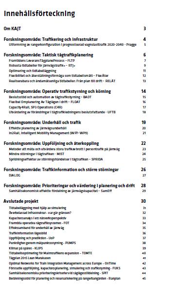 Projektkatalog - april 2016 Bangårdar - järnvägsnät Framtida metoder tågplanering Införande succesiv planering Beslutsstöd MTO frågor