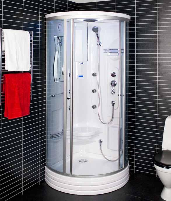 Alla duschkabiner och ångbastukabiner har hyllor för schampo och duschcreme.