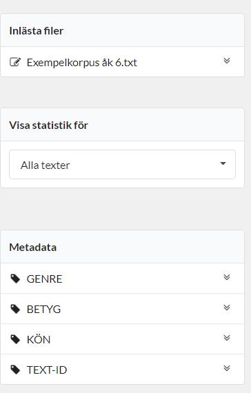 När dina texter är samlade och kodade i dokumentet har du en korpus, en textsamling att annotera. I exemplet får textsamlingen heta Exempelkorpus åk 6.