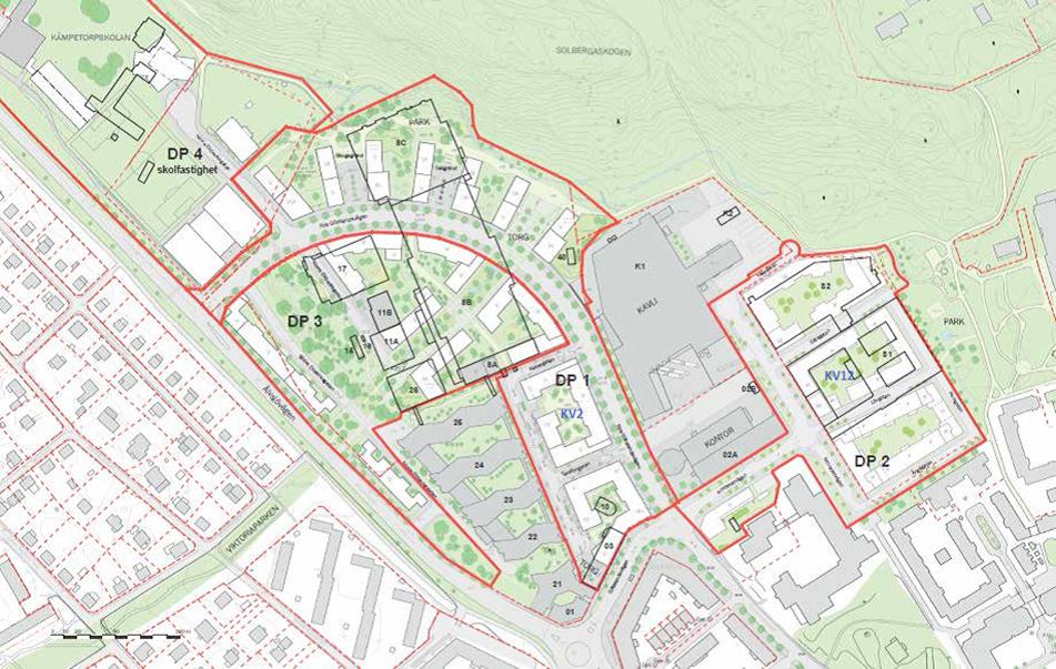 Sida 3 (5) Bild 1 Kabelverket 17 omfattas av detaljplan 3 (DP3) i området. Projektet Kabelverket 17 består av ett punkthus som är 20 våningar högt och två lamellhus om fem respektive sex våningar.