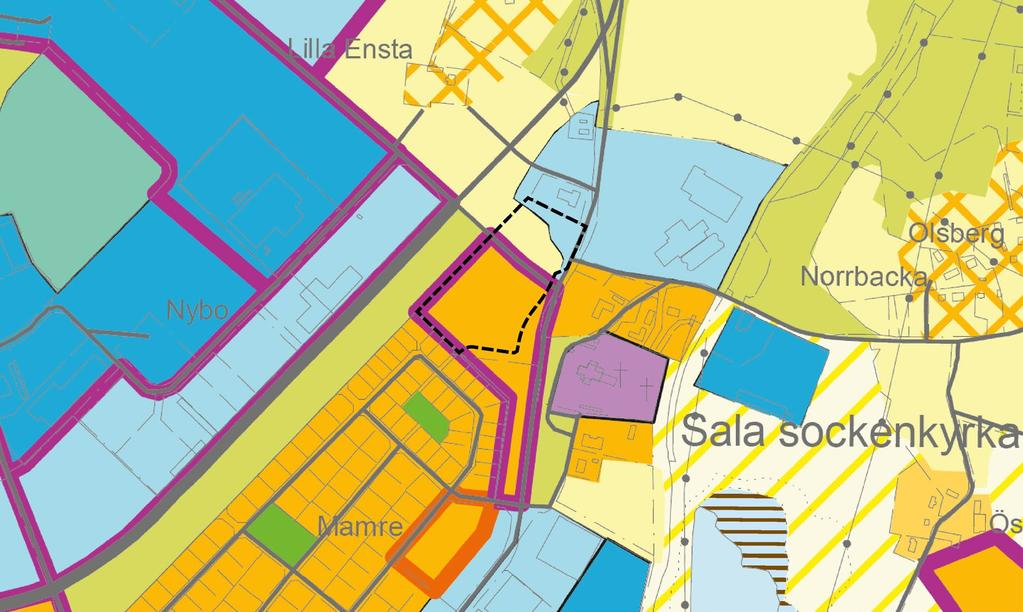 5 (21) Utdrag ur den fördjupade översiktsplanen för Sala stad, godkänd 2014. Aktuellt planområde markerat med svart streckad linje.