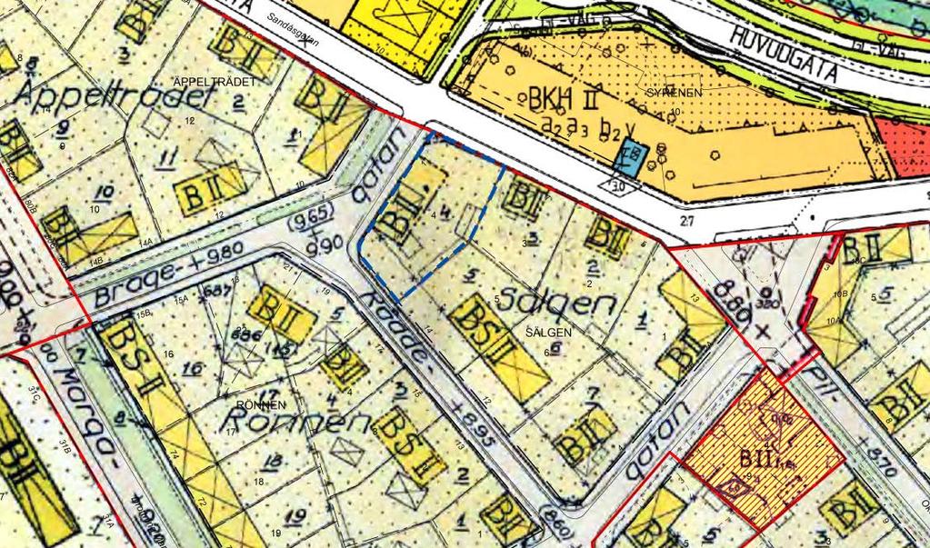 Sälgen 4 Flygfoto där Sälgen 4 är markerad Gällande detaljplan Enligt gällande detaljplan för Sälgen 4 (0880K-I:168, Stadsplan för område kring Sandås söder om Södra vägen i Kalmar,